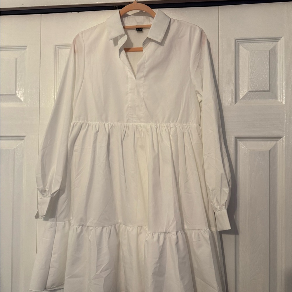 White Tiered Long Sleeve Dress-NEVER WORN